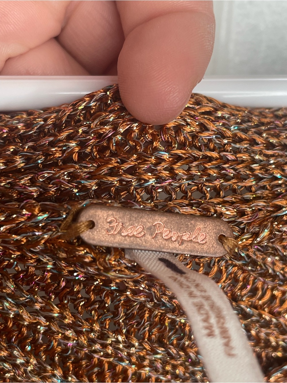 Free People Logan Metallic Knit Asymmetrical Sweater Holiday in Copper/Brown L - Picture 11 of 15